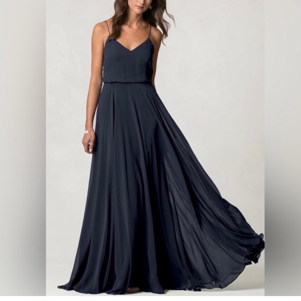 Jenny Yoo Navy Spaghetti-Strap Chiffon Maxi Dress